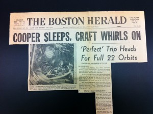 Boston Herald Headline Clipping from May 16. 1963. Gordon Cooper's Spaceflight.