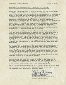 PBBH 1963 Time Capsule Letter from the Pathologist, Gustave Dammin, MD.